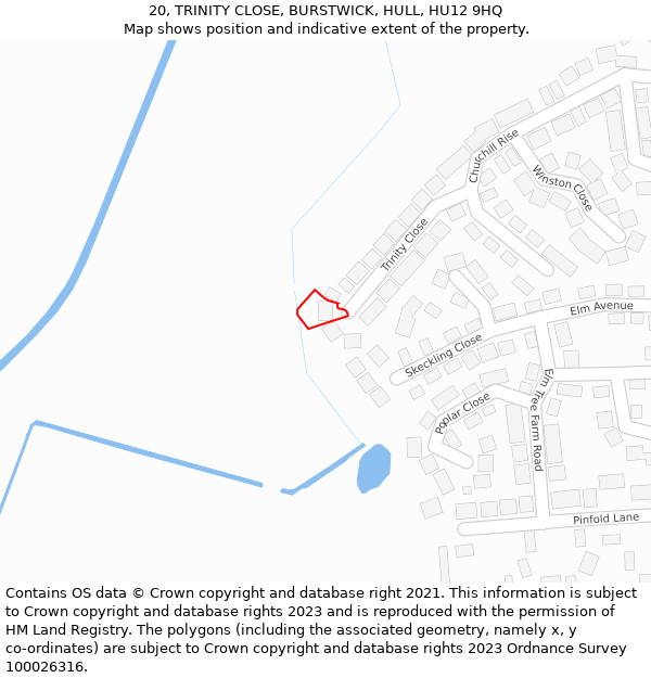 20, TRINITY CLOSE, BURSTWICK, HULL, HU12 9HQ: Location map and indicative extent of plot