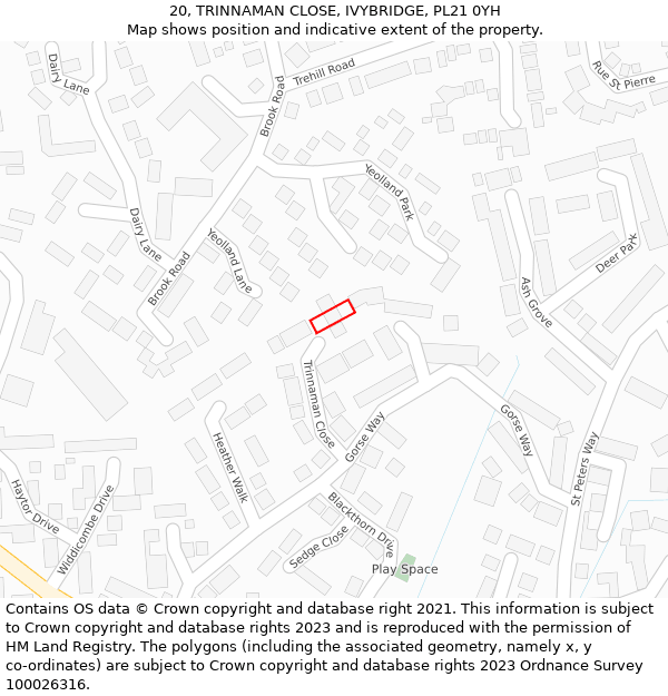 20, TRINNAMAN CLOSE, IVYBRIDGE, PL21 0YH: Location map and indicative extent of plot