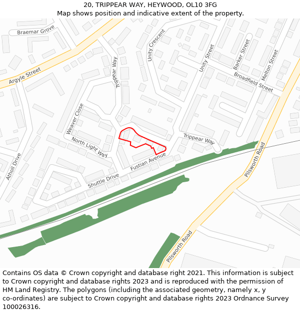 20, TRIPPEAR WAY, HEYWOOD, OL10 3FG: Location map and indicative extent of plot