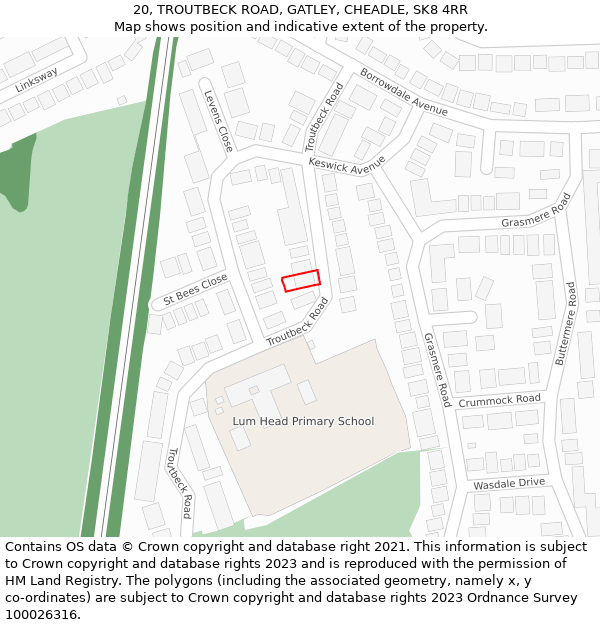 20, TROUTBECK ROAD, GATLEY, CHEADLE, SK8 4RR: Location map and indicative extent of plot