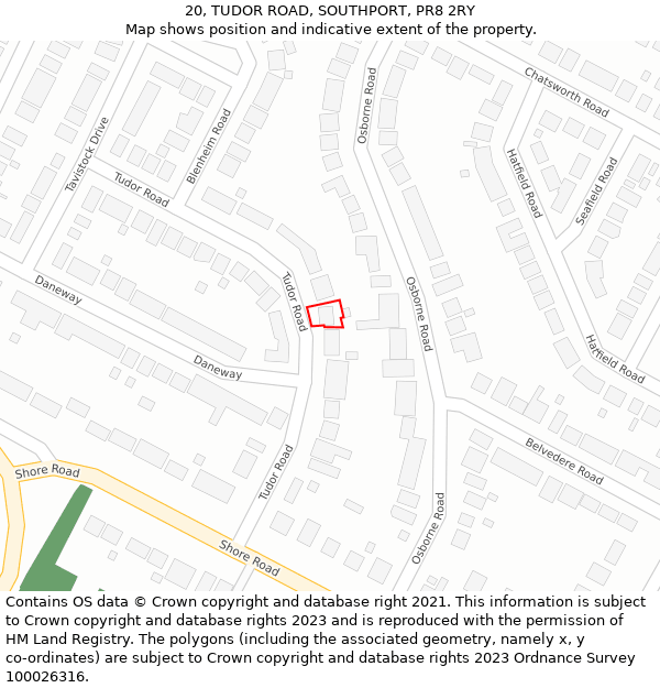 20, TUDOR ROAD, SOUTHPORT, PR8 2RY: Location map and indicative extent of plot