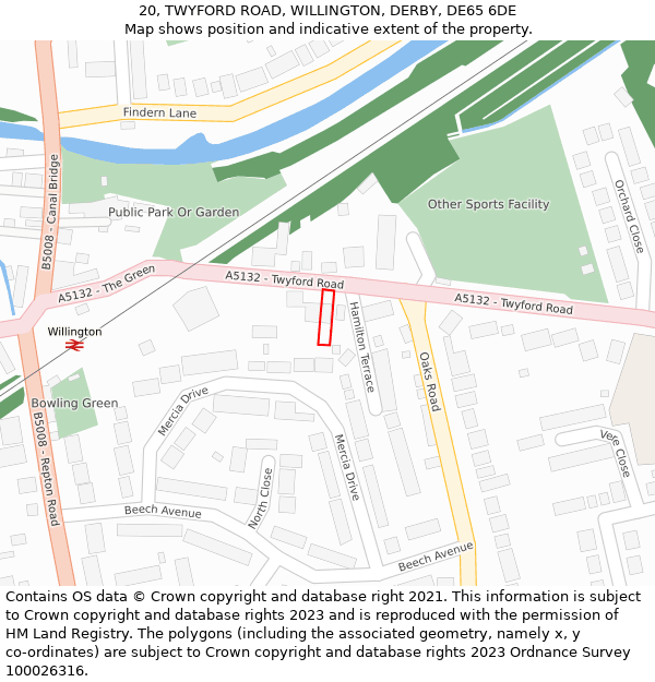 20, TWYFORD ROAD, WILLINGTON, DERBY, DE65 6DE: Location map and indicative extent of plot