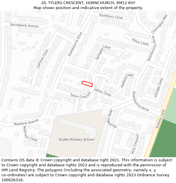 20, TYLERS CRESCENT, HORNCHURCH, RM12 6SY: Location map and indicative extent of plot