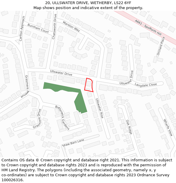 20, ULLSWATER DRIVE, WETHERBY, LS22 6YF: Location map and indicative extent of plot