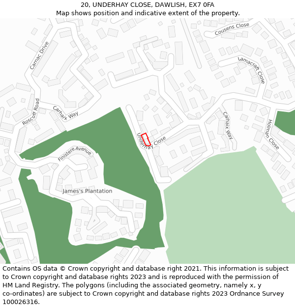 20, UNDERHAY CLOSE, DAWLISH, EX7 0FA: Location map and indicative extent of plot