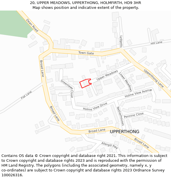 20, UPPER MEADOWS, UPPERTHONG, HOLMFIRTH, HD9 3HR: Location map and indicative extent of plot