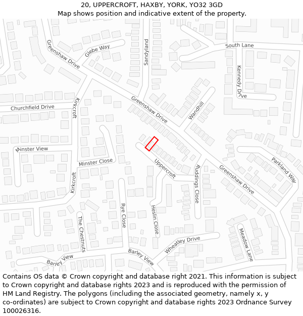 20, UPPERCROFT, HAXBY, YORK, YO32 3GD: Location map and indicative extent of plot