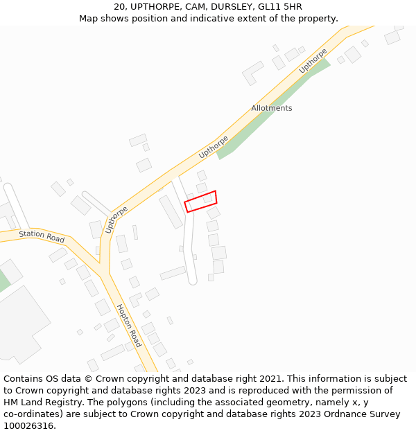 20, UPTHORPE, CAM, DURSLEY, GL11 5HR: Location map and indicative extent of plot