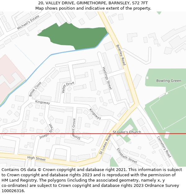 20, VALLEY DRIVE, GRIMETHORPE, BARNSLEY, S72 7FT: Location map and indicative extent of plot