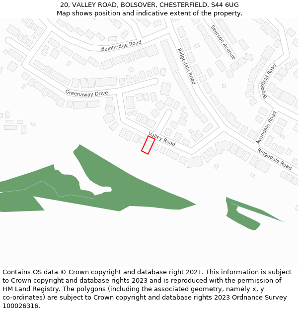 20, VALLEY ROAD, BOLSOVER, CHESTERFIELD, S44 6UG: Location map and indicative extent of plot