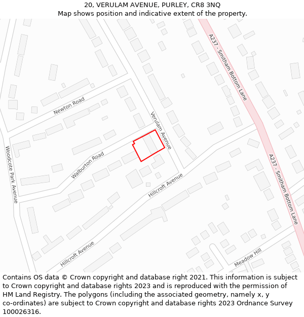 20, VERULAM AVENUE, PURLEY, CR8 3NQ: Location map and indicative extent of plot