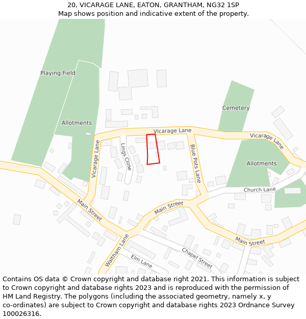 20, VICARAGE LANE, EATON, GRANTHAM, NG32 1SP: Location map and indicative extent of plot
