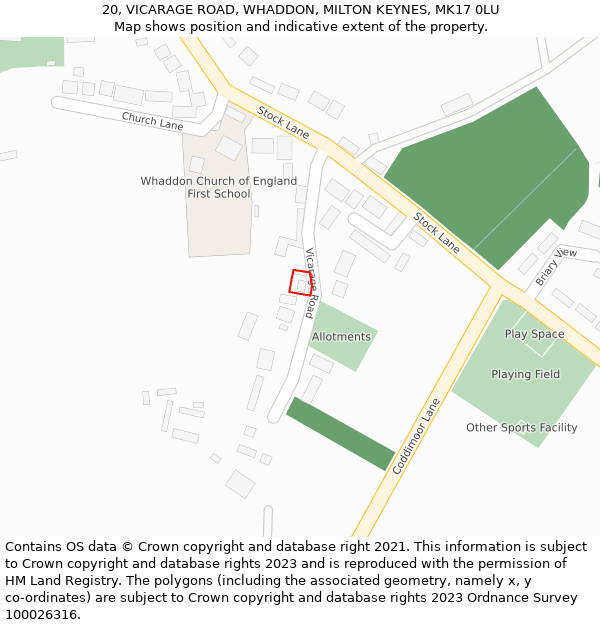 20, VICARAGE ROAD, WHADDON, MILTON KEYNES, MK17 0LU: Location map and indicative extent of plot