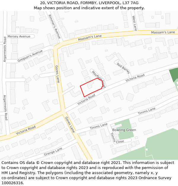 20, VICTORIA ROAD, FORMBY, LIVERPOOL, L37 7AG: Location map and indicative extent of plot