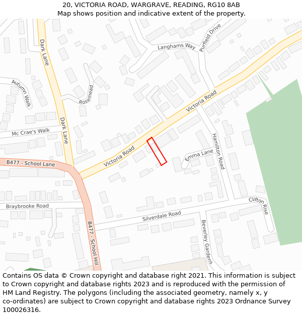 20, VICTORIA ROAD, WARGRAVE, READING, RG10 8AB: Location map and indicative extent of plot