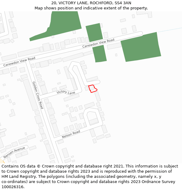 20, VICTORY LANE, ROCHFORD, SS4 3AN: Location map and indicative extent of plot