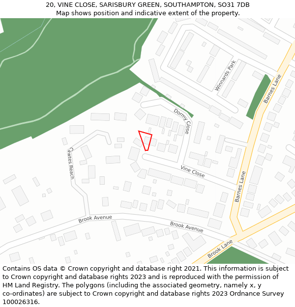 20, VINE CLOSE, SARISBURY GREEN, SOUTHAMPTON, SO31 7DB: Location map and indicative extent of plot
