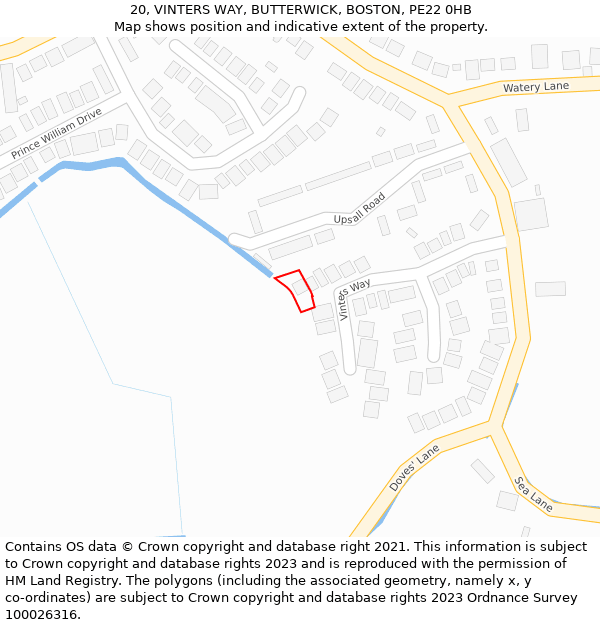 20, VINTERS WAY, BUTTERWICK, BOSTON, PE22 0HB: Location map and indicative extent of plot