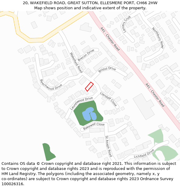 20, WAKEFIELD ROAD, GREAT SUTTON, ELLESMERE PORT, CH66 2HW: Location map and indicative extent of plot