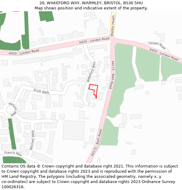 20, WAKEFORD WAY, WARMLEY, BRISTOL, BS30 5HU: Location map and indicative extent of plot