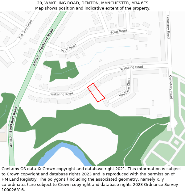 20, WAKELING ROAD, DENTON, MANCHESTER, M34 6ES: Location map and indicative extent of plot