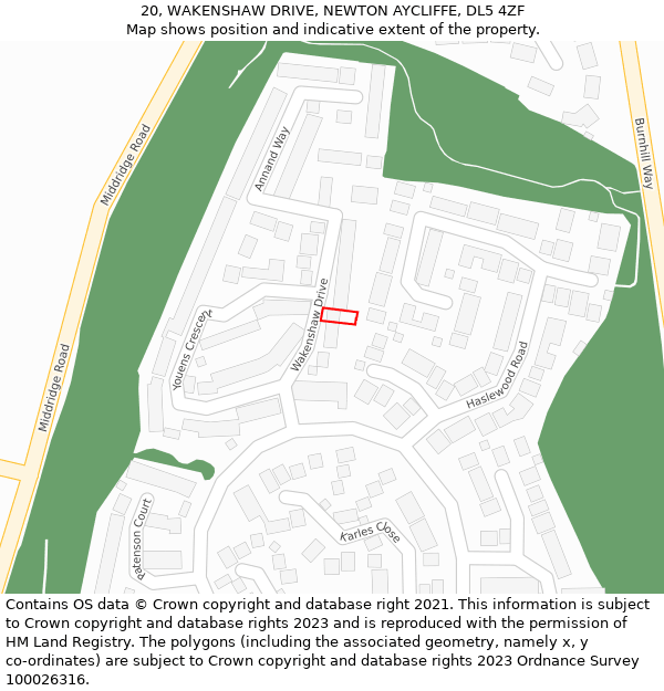 20, WAKENSHAW DRIVE, NEWTON AYCLIFFE, DL5 4ZF: Location map and indicative extent of plot