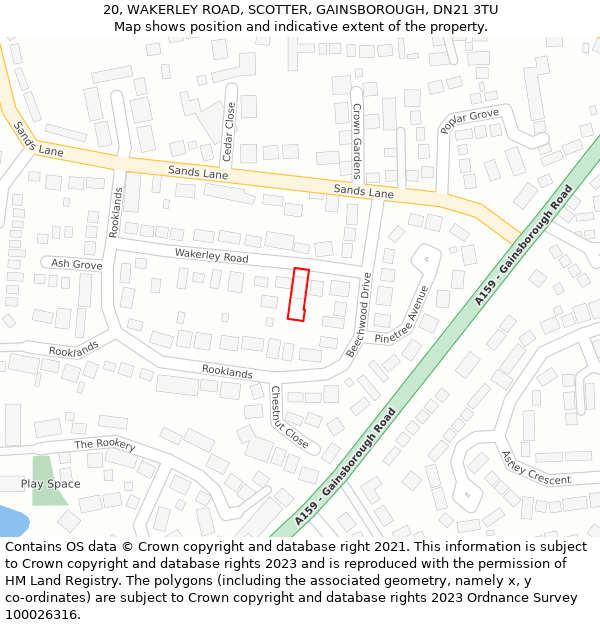 20, WAKERLEY ROAD, SCOTTER, GAINSBOROUGH, DN21 3TU: Location map and indicative extent of plot