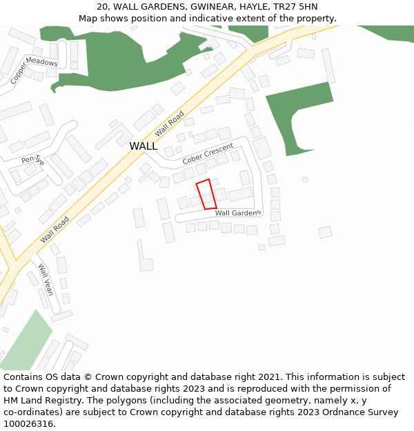 20, WALL GARDENS, GWINEAR, HAYLE, TR27 5HN: Location map and indicative extent of plot