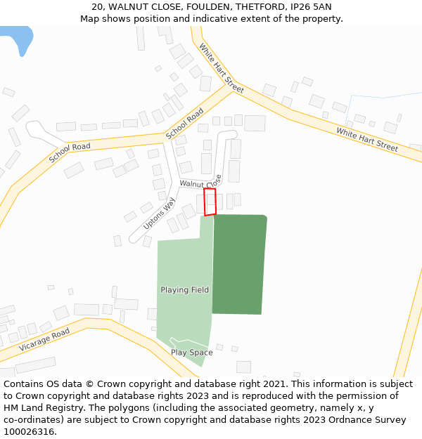 20, WALNUT CLOSE, FOULDEN, THETFORD, IP26 5AN: Location map and indicative extent of plot