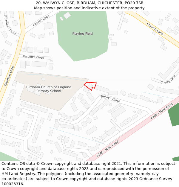 20, WALWYN CLOSE, BIRDHAM, CHICHESTER, PO20 7SR: Location map and indicative extent of plot