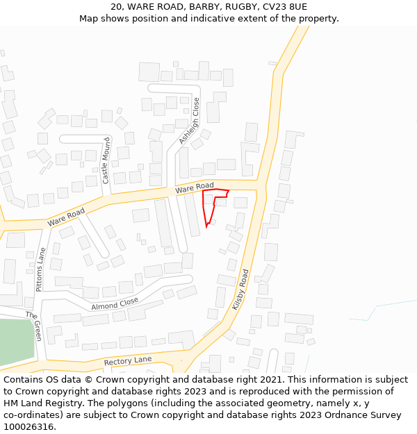 20, WARE ROAD, BARBY, RUGBY, CV23 8UE: Location map and indicative extent of plot