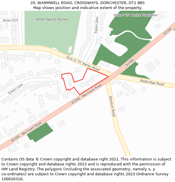 20, WARMWELL ROAD, CROSSWAYS, DORCHESTER, DT2 8BS: Location map and indicative extent of plot
