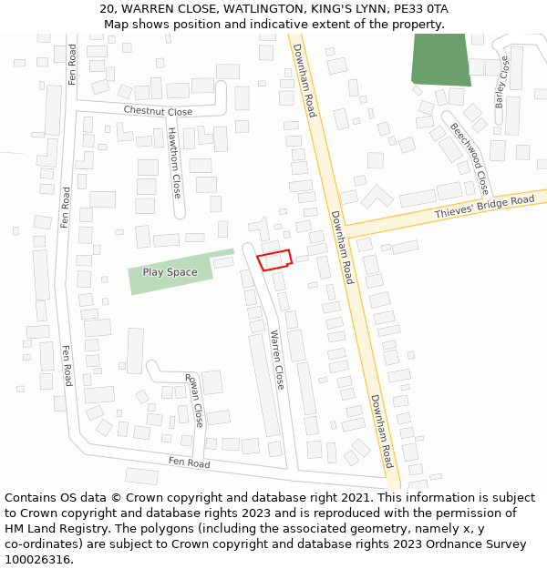 20, WARREN CLOSE, WATLINGTON, KING'S LYNN, PE33 0TA: Location map and indicative extent of plot