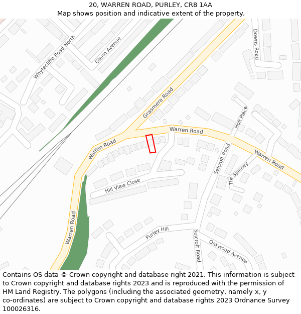 20, WARREN ROAD, PURLEY, CR8 1AA: Location map and indicative extent of plot