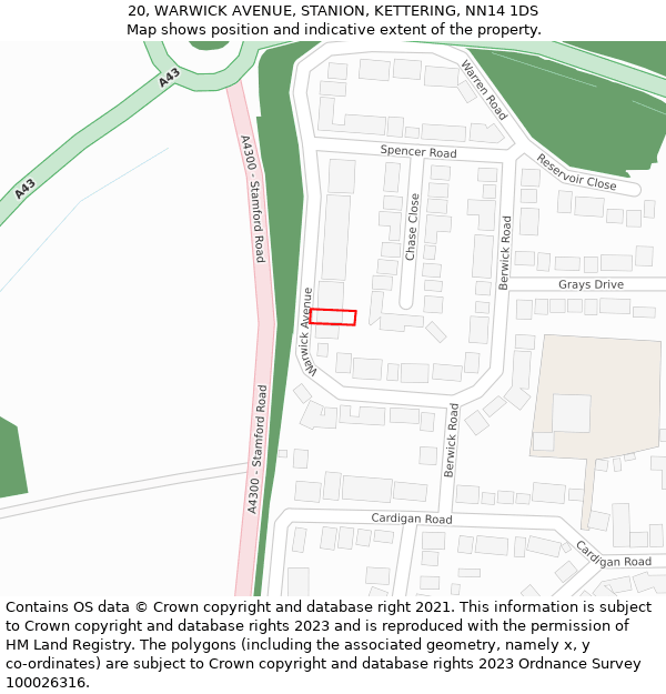 20, WARWICK AVENUE, STANION, KETTERING, NN14 1DS: Location map and indicative extent of plot