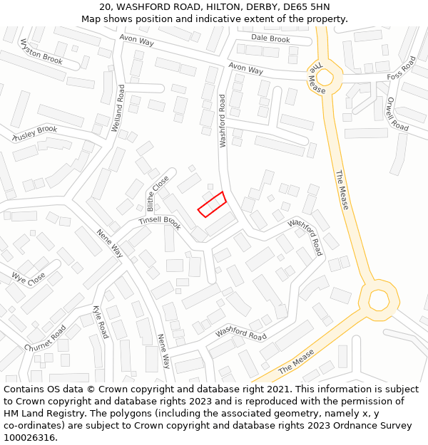 20, WASHFORD ROAD, HILTON, DERBY, DE65 5HN: Location map and indicative extent of plot