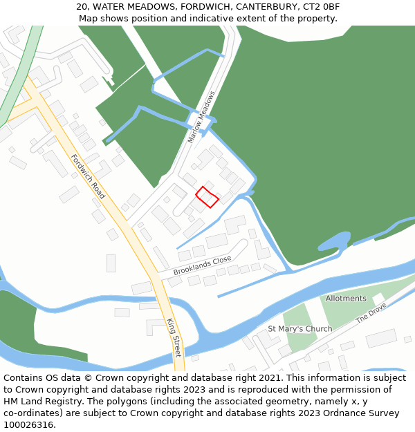 20, WATER MEADOWS, FORDWICH, CANTERBURY, CT2 0BF: Location map and indicative extent of plot