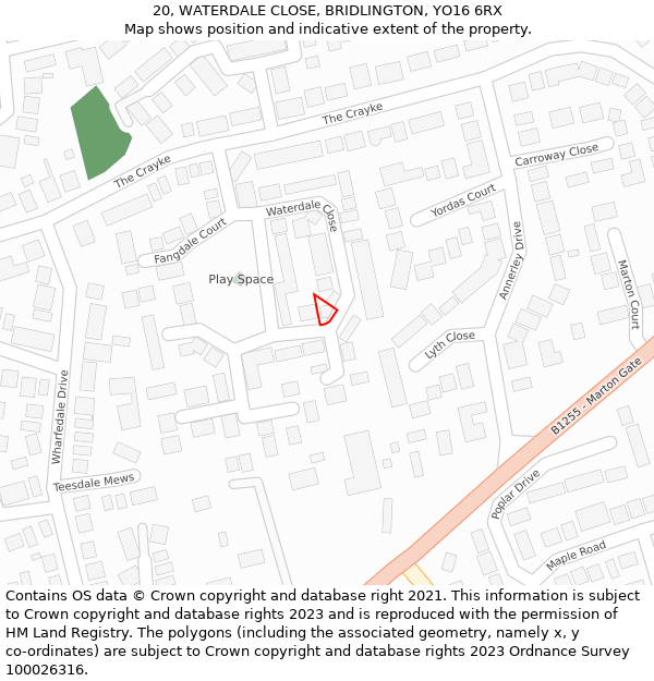 20, WATERDALE CLOSE, BRIDLINGTON, YO16 6RX: Location map and indicative extent of plot