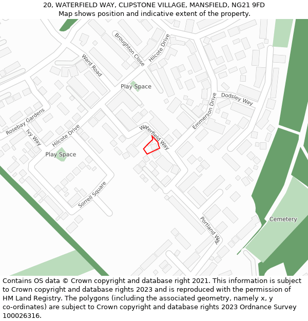 20, WATERFIELD WAY, CLIPSTONE VILLAGE, MANSFIELD, NG21 9FD: Location map and indicative extent of plot