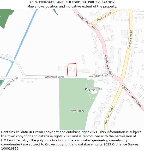 20, WATERGATE LANE, BULFORD, SALISBURY, SP4 9DY: Location map and indicative extent of plot