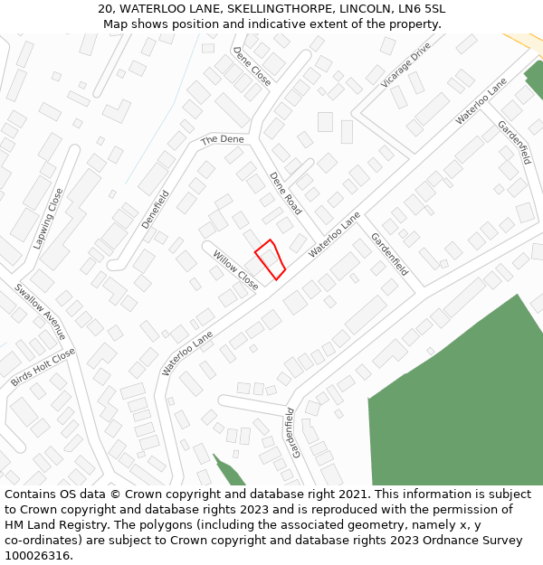 20, WATERLOO LANE, SKELLINGTHORPE, LINCOLN, LN6 5SL: Location map and indicative extent of plot