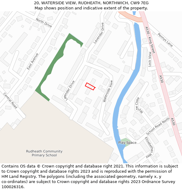 20, WATERSIDE VIEW, RUDHEATH, NORTHWICH, CW9 7EG: Location map and indicative extent of plot