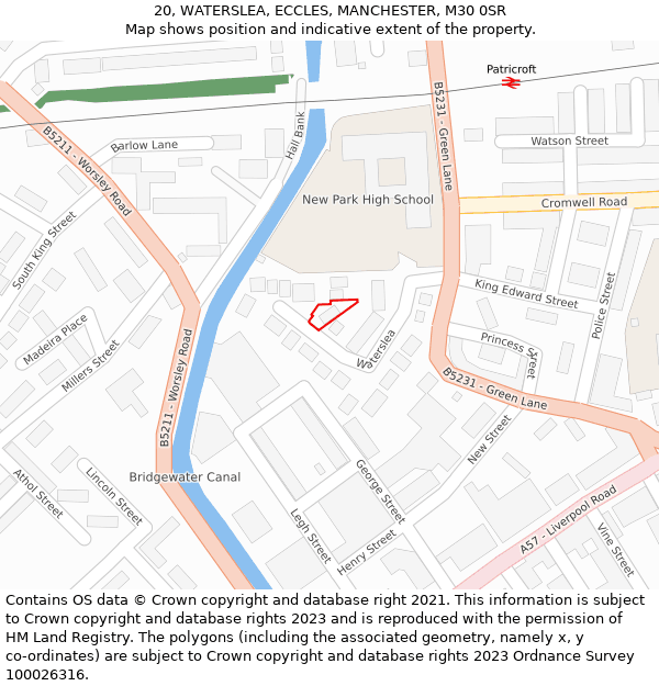 20, WATERSLEA, ECCLES, MANCHESTER, M30 0SR: Location map and indicative extent of plot