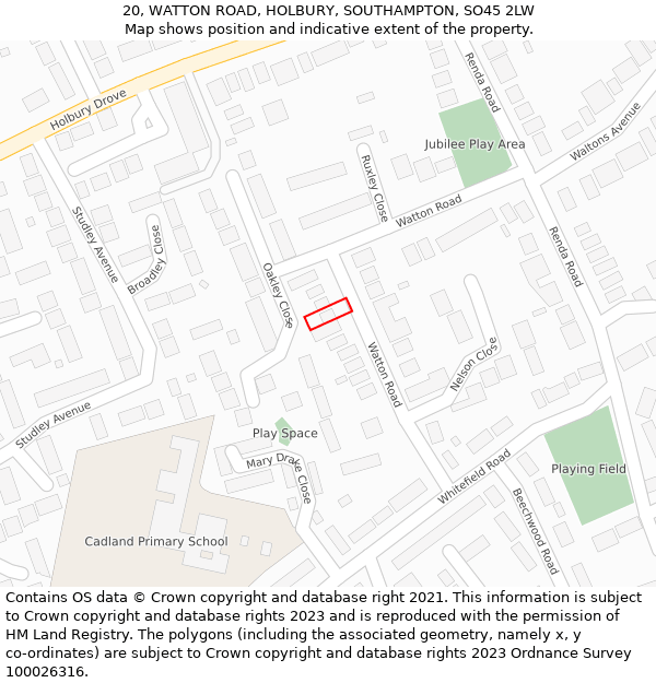 20, WATTON ROAD, HOLBURY, SOUTHAMPTON, SO45 2LW: Location map and indicative extent of plot