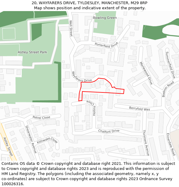 20, WAYFARERS DRIVE, TYLDESLEY, MANCHESTER, M29 8RP: Location map and indicative extent of plot