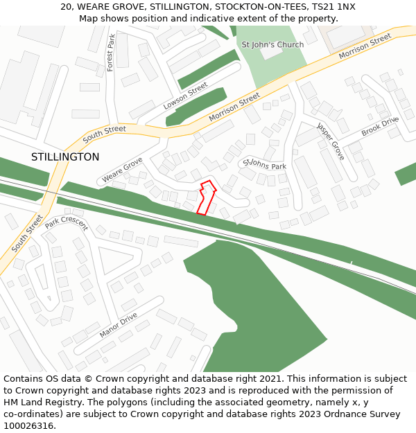 20, WEARE GROVE, STILLINGTON, STOCKTON-ON-TEES, TS21 1NX: Location map and indicative extent of plot