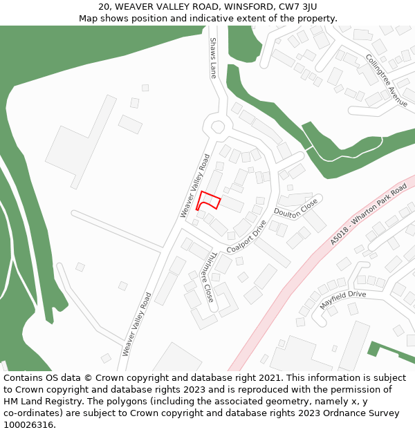 20, WEAVER VALLEY ROAD, WINSFORD, CW7 3JU: Location map and indicative extent of plot