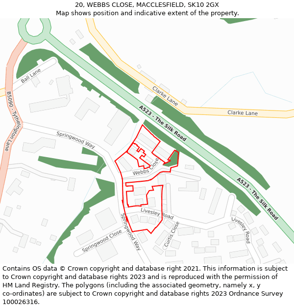 20, WEBBS CLOSE, MACCLESFIELD, SK10 2GX: Location map and indicative extent of plot