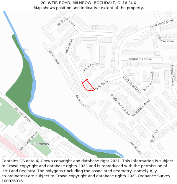 20, WEIR ROAD, MILNROW, ROCHDALE, OL16 3UX: Location map and indicative extent of plot