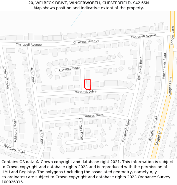 20, WELBECK DRIVE, WINGERWORTH, CHESTERFIELD, S42 6SN: Location map and indicative extent of plot